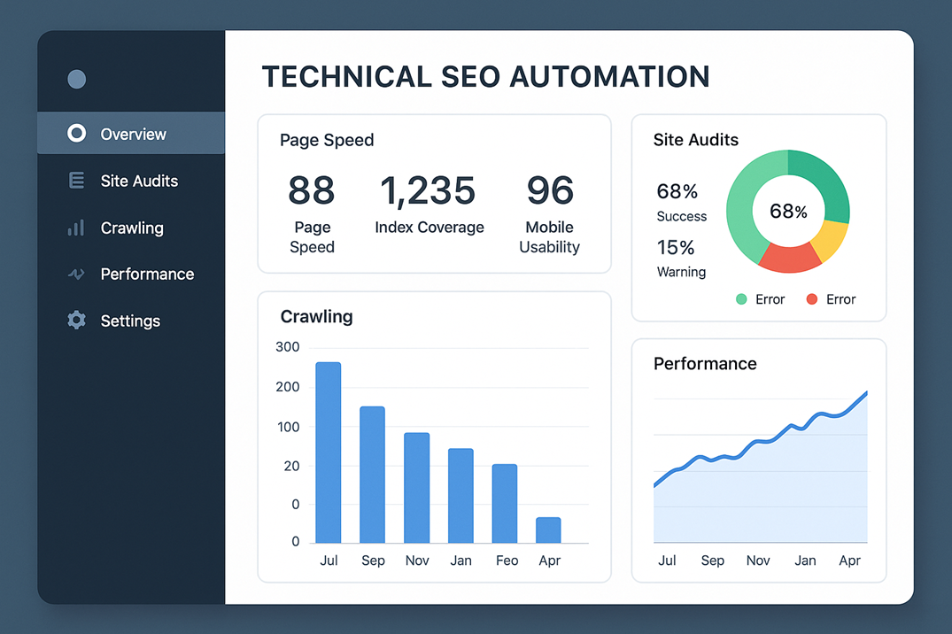 AI-powered technical SEO automation dashboard with site performance analytics